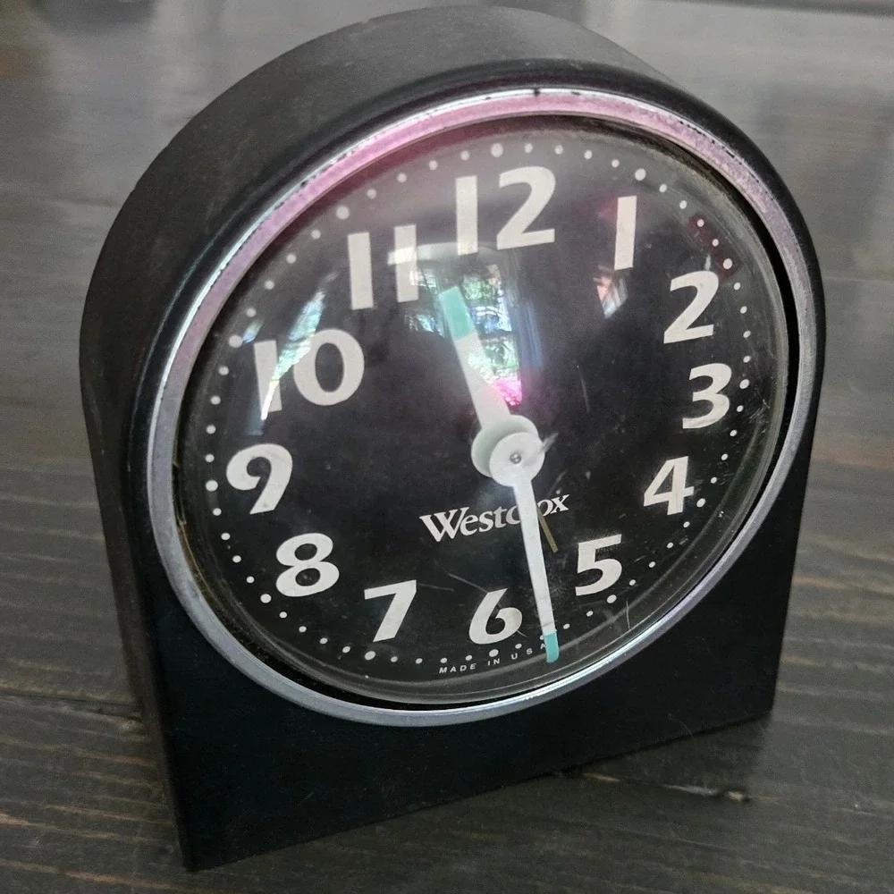 Vintage Westclox Wind Up Alarm‎ Clock Black Face Mid Century Modern Made in USA